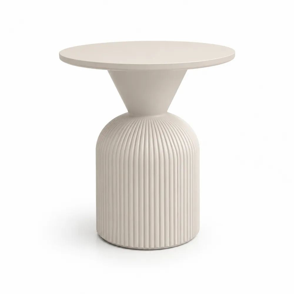 Table d’appoint ronde en résine polyester renforcée de fibres de verre, blanc cassé, Ø 45 × H 50 cm