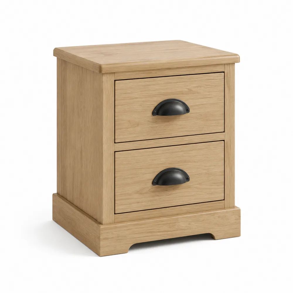 Table de chevet rectangulaire à 2 tiroirs en MDF plaqué chêne, chêne naturel et noir, 45 × 40 × 60 cm