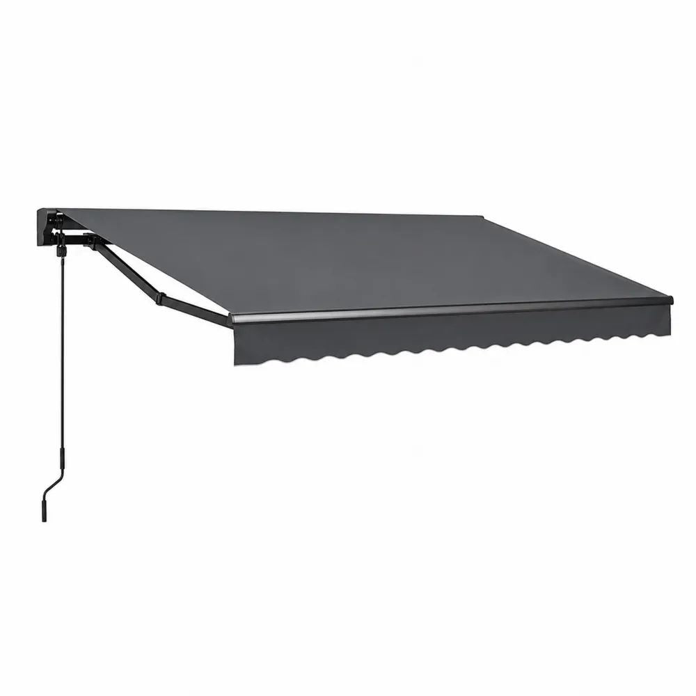 Store banne mural manuel rétractable en polyester et aluminium gris anthracite et noir 300 × 250 cm