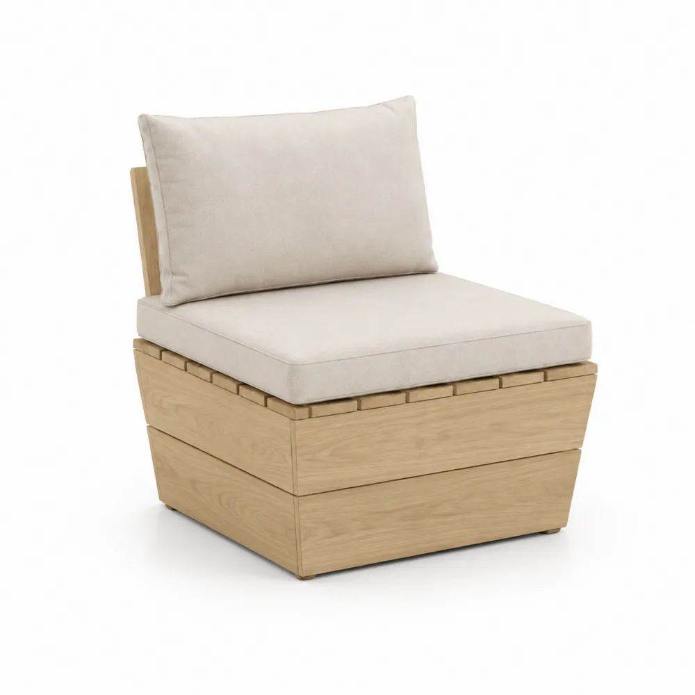Fauteuil de jardin modulable 1 place en bois massif avec coussins beiges, 75 x 80 x 78 cm