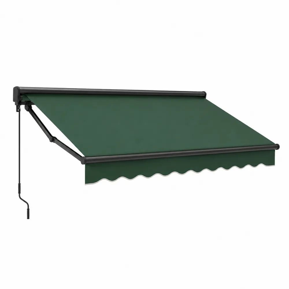 Store banne mural rétractable manuel en toile polyester enduite et métal, vert foncé et anthracite, 300 × 250 cm